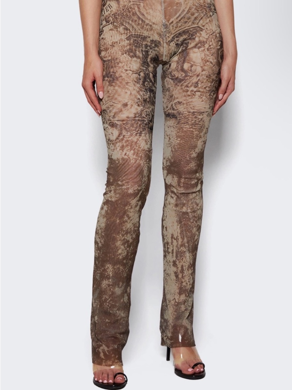 Jean Paul Gaultier Brown and Beige Printed Mesh Trousers